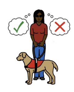 Person with service dog making a choice