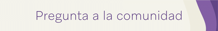 Una imagen en tono beige con esquinas en un color morado claro. En el centro, se lee: Pregunta a la comunidad.