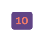 El texto "10" en coral sobre un cuadro morado.