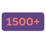 El texto "1500+" en coral sobre un cuadro morado.