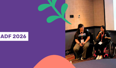 Group of women with disabilities talking at a meeting at the Central America Donors Forum (CADF)